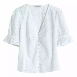 MADEWELL Eyelet Daylight Top Shirt Button Ruffle 8